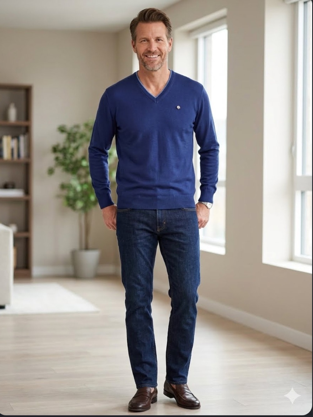 Luigi Baldo Extra Fine Merino Wool Italian  Sweater Quiet Luxury Double V-Neck M